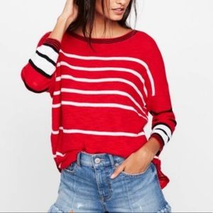 Express ladies size XS drop shoulder red and white striped sweater w/ side slits